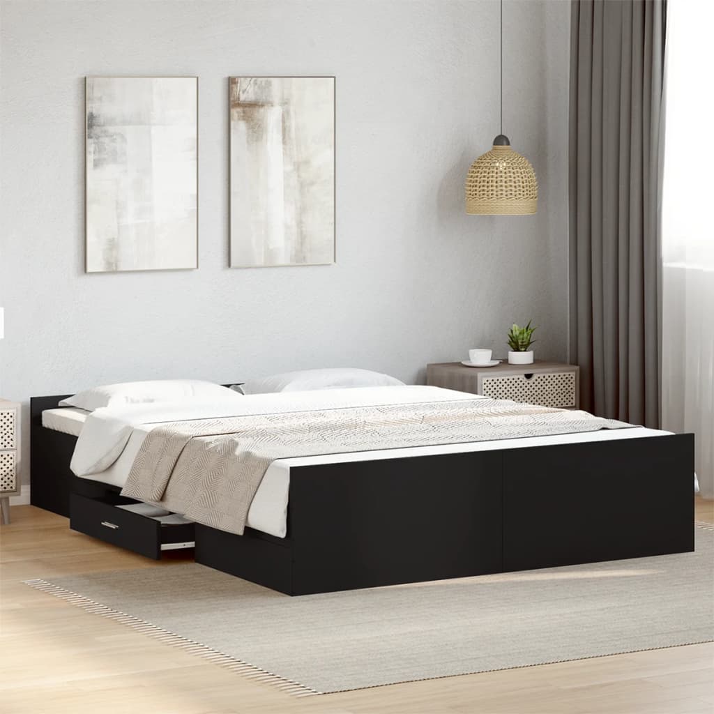 Estrutura de cama c/ gavetas 150x200 cm derivados madeira preto