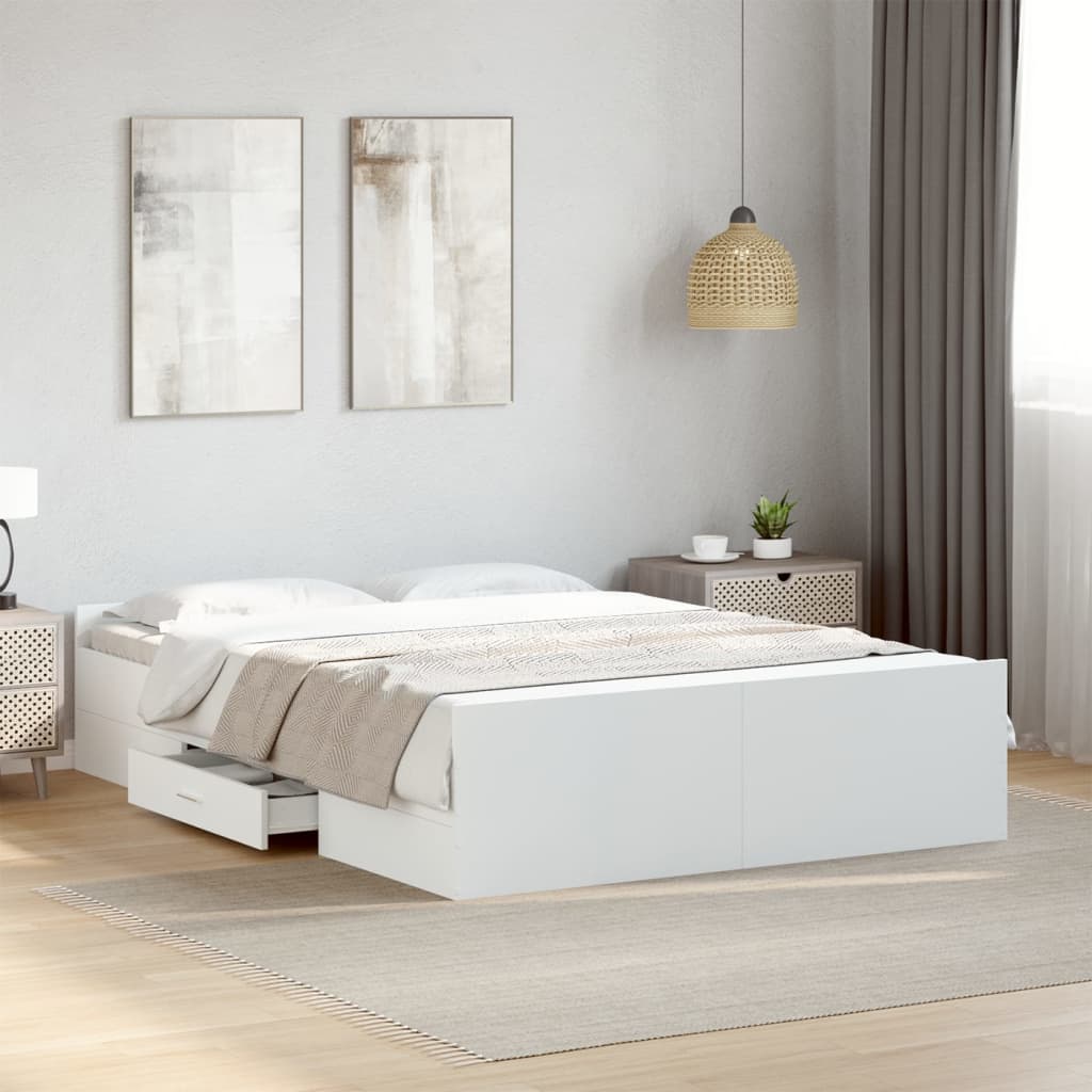 Estrutura de cama c/ gavetas 140x190cm derivados madeira branco