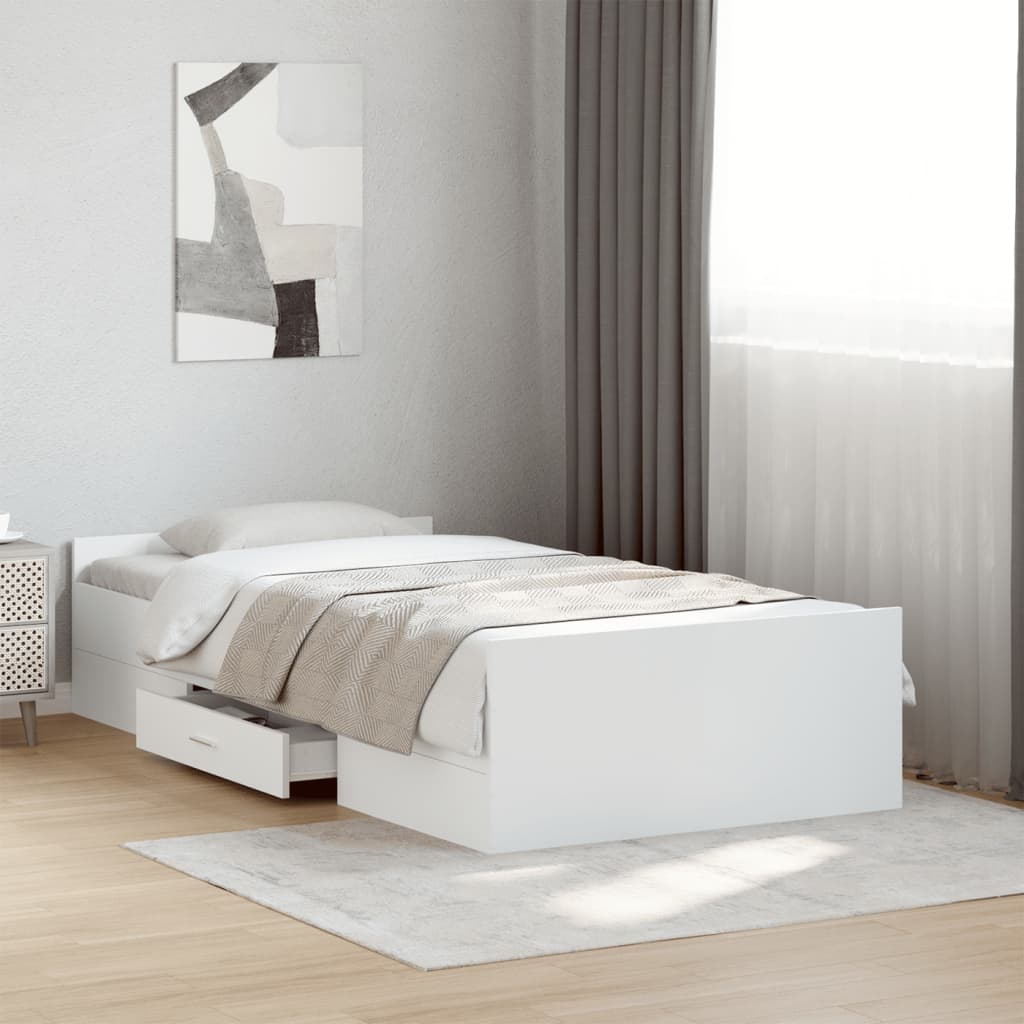 Estrutura de cama c/ gavetas 100x200cm derivados madeira branco