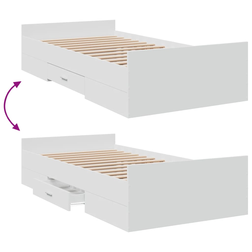 Estrutura de cama c/ gavetas 100x200cm derivados madeira branco