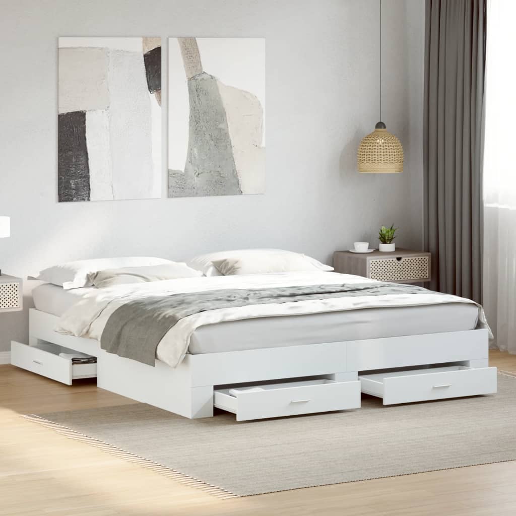 Estrutura de cama c/ gavetas 200x200cm derivados madeira branco