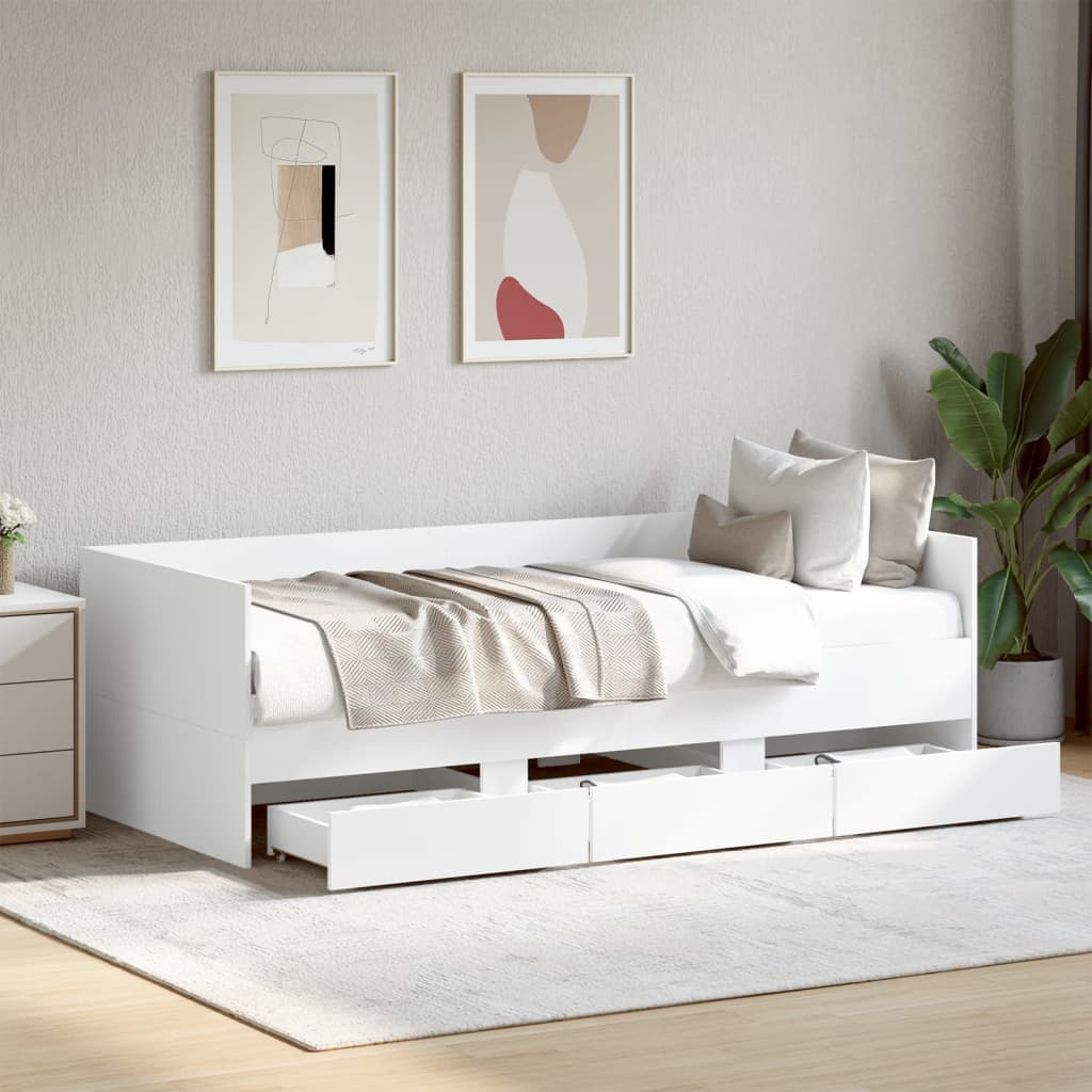 Sofá-cama c/ gavetas 75x190 cm derivados de madeira branco