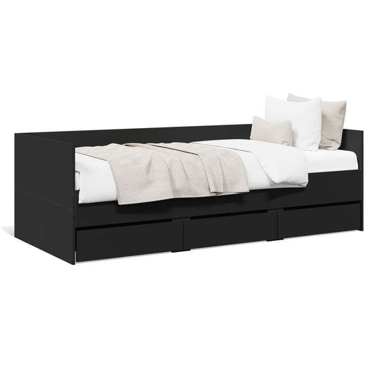 Sofá-cama c/ gavetas 75x190 cm derivados de madeira preto