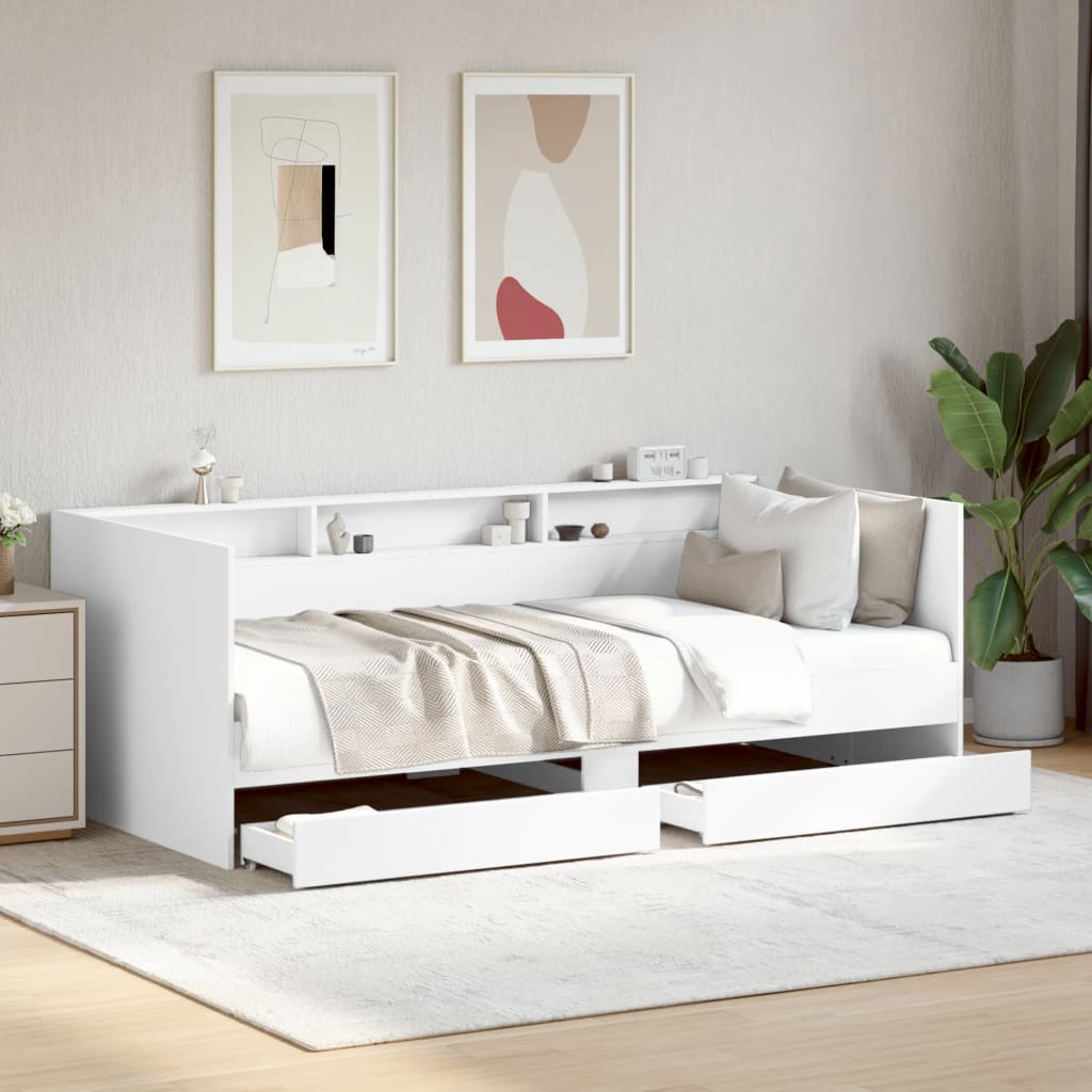 Sofá-cama c/ gavetas 100x200 cm derivados de madeira branco