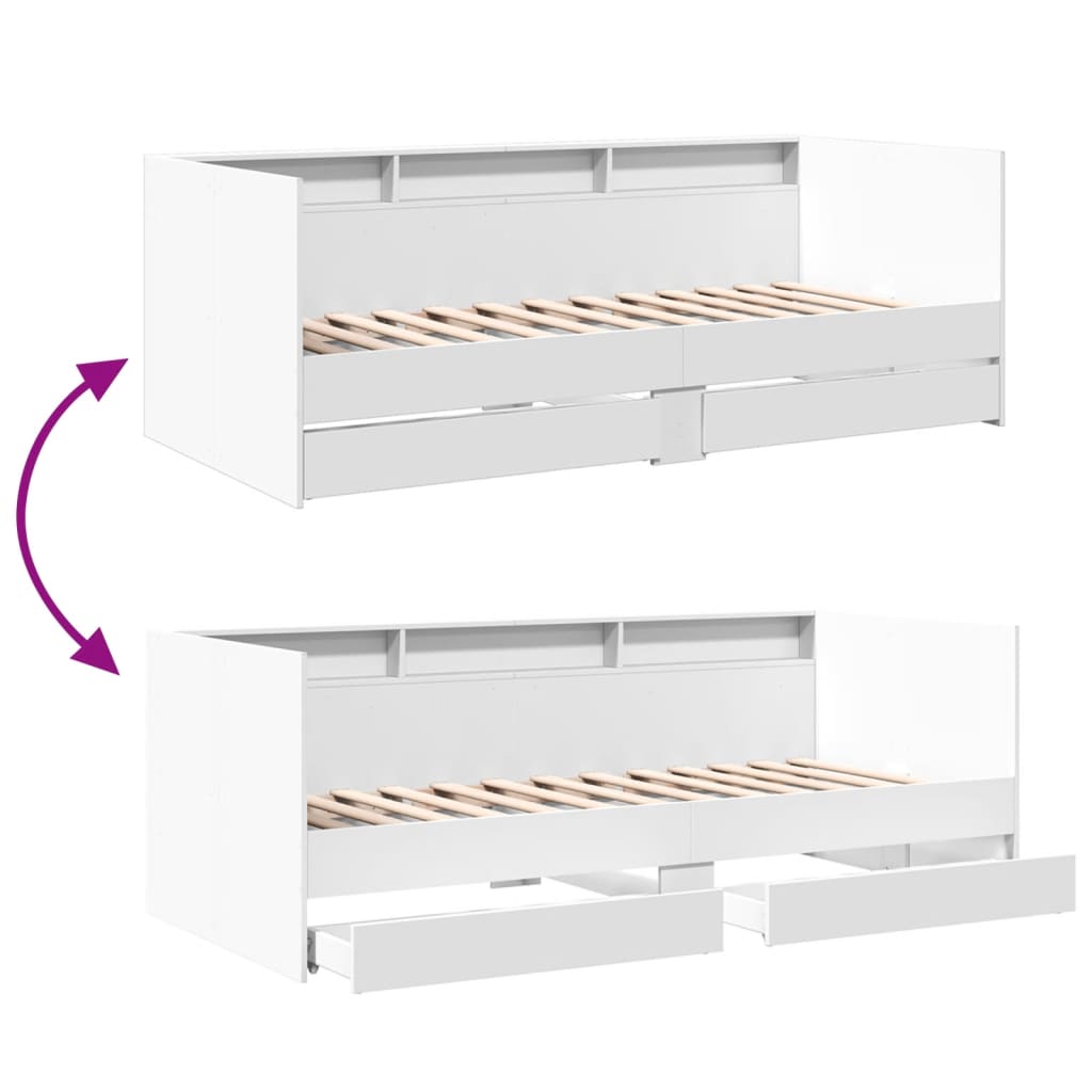 Sofá-cama c/ gavetas 100x200 cm derivados de madeira branco