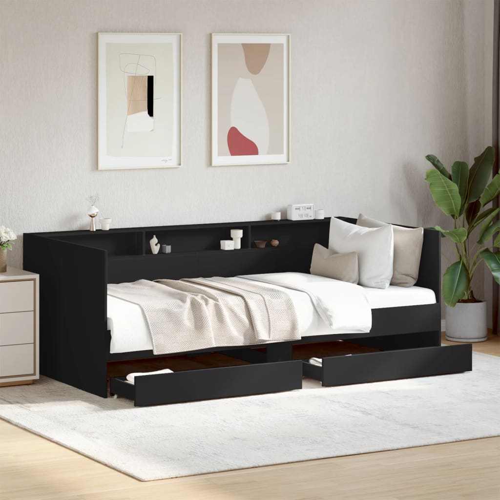 Sofá-cama c/ gavetas 100x200 cm derivados de madeira preto