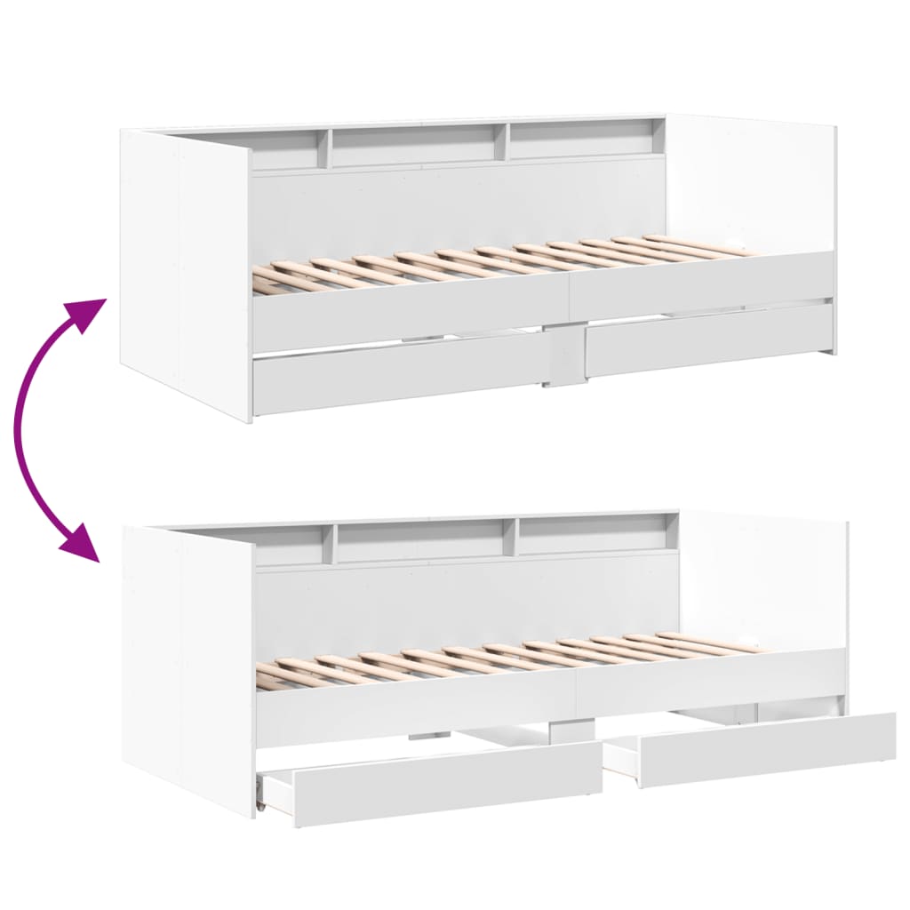 Sofá-cama c/ gavetas 90x190 cm derivados de madeira branco