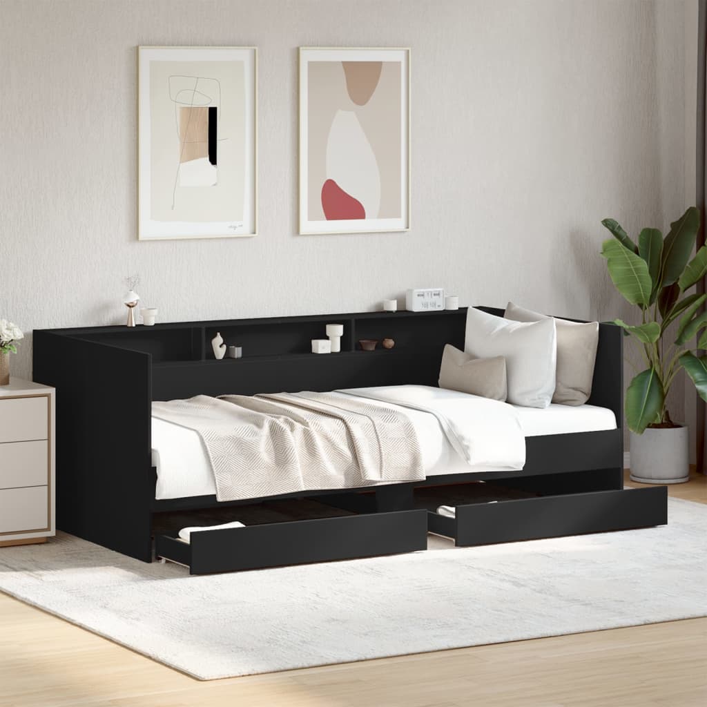 Sofá-cama c/ gavetas 90x190 cm derivados de madeira preto