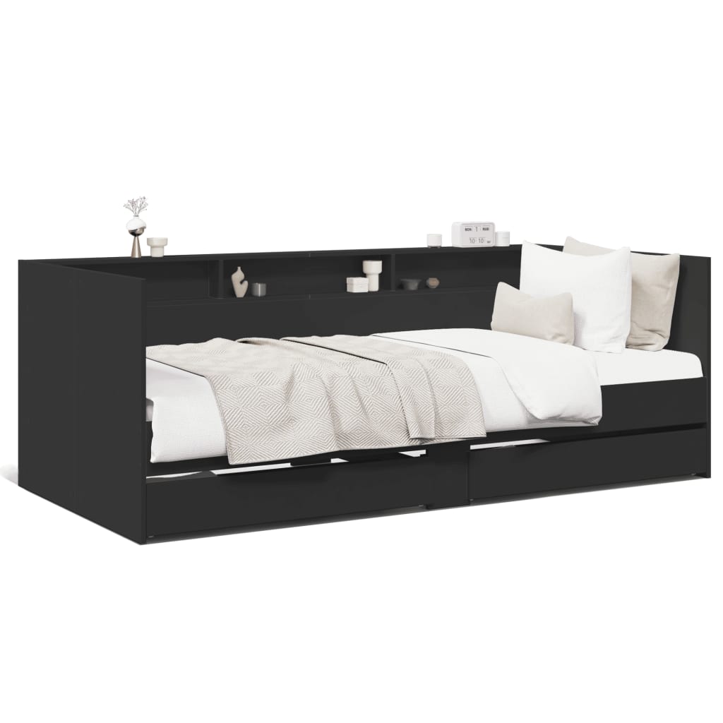 Sofá-cama c/ gavetas 90x190 cm derivados de madeira preto