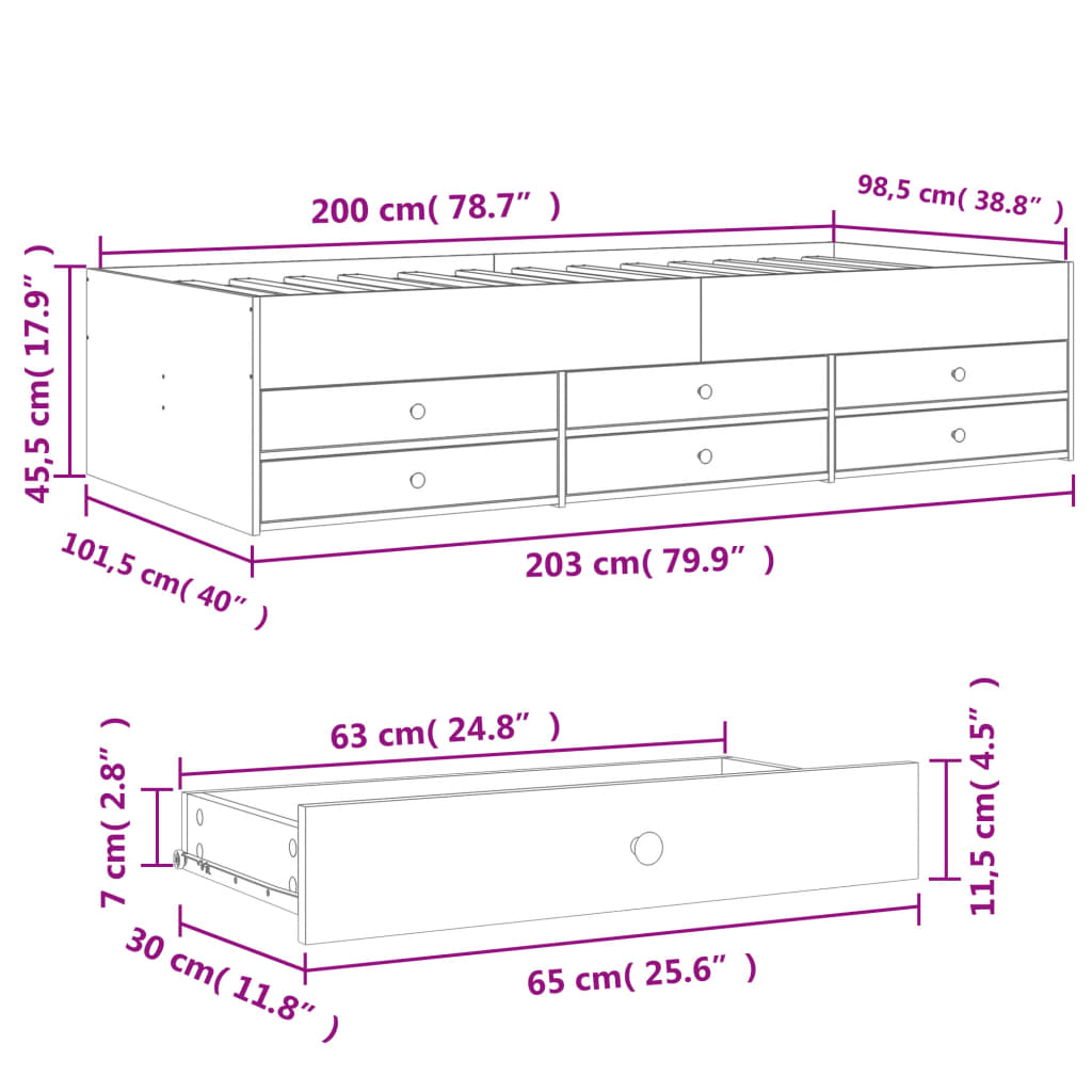 Sofá-cama c/ gavetas 100x200 cm derivados de madeira branco