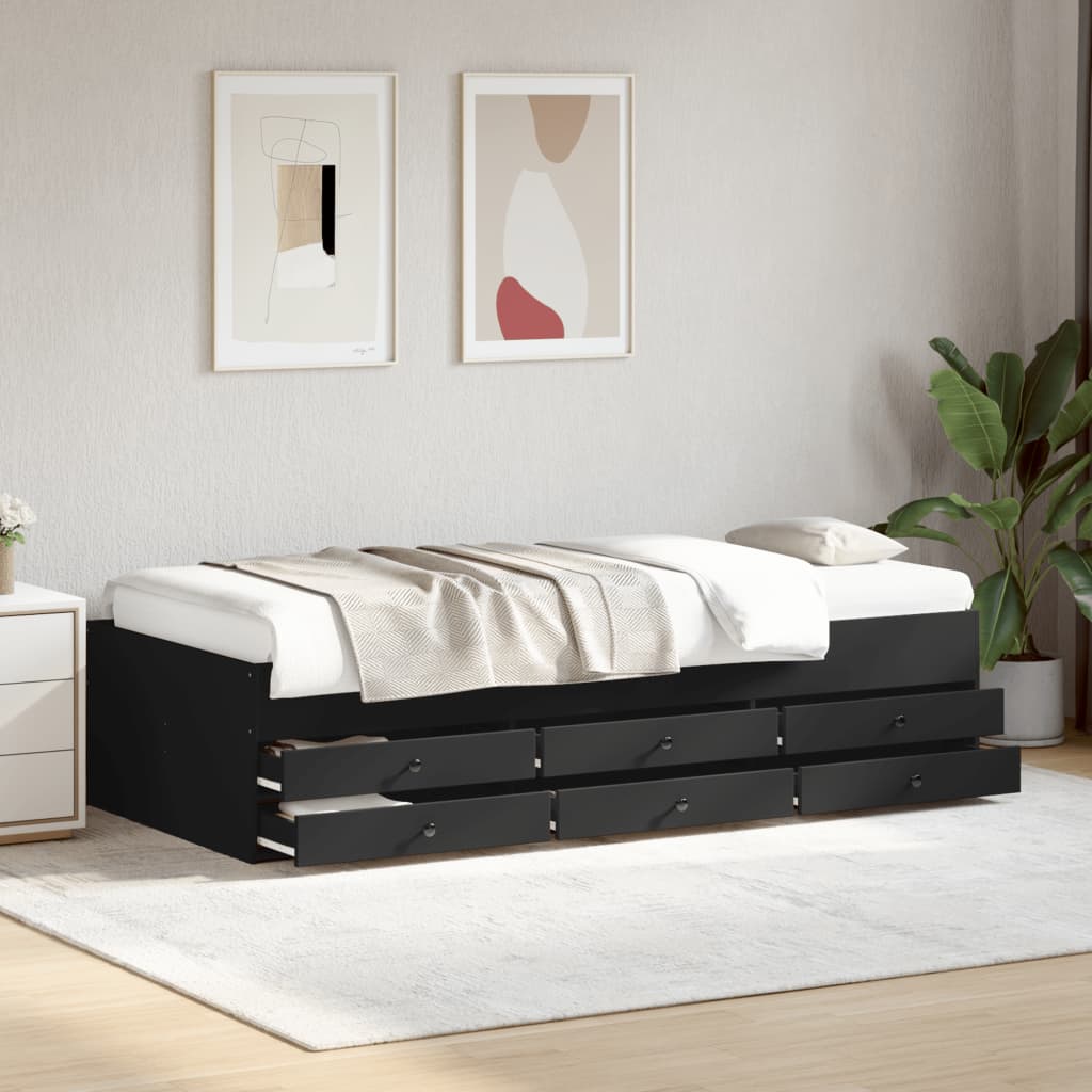 Sofá-cama c/ gavetas 100x200 cm derivados de madeira preto