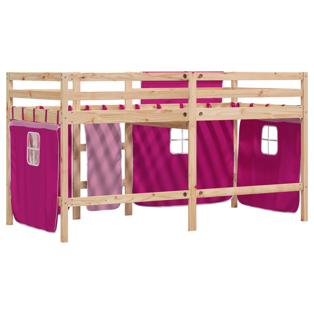 Cama alta p/ criança c/ cortinas 90x200 cm pinho maciço rosa