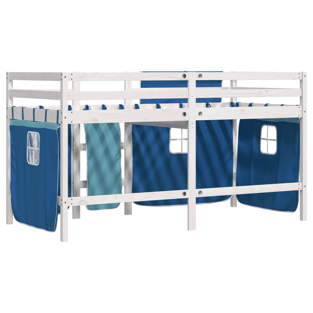 Cama alta p/ criança c/ cortinas 90x200 cm pinho maciço azul