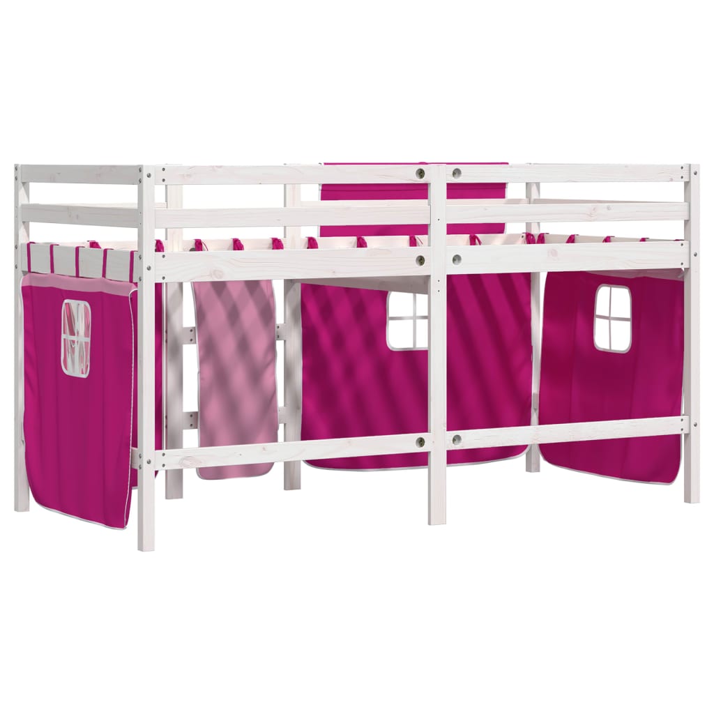 Cama alta p/ criança c/ cortinas 90x200 cm pinho maciço rosa