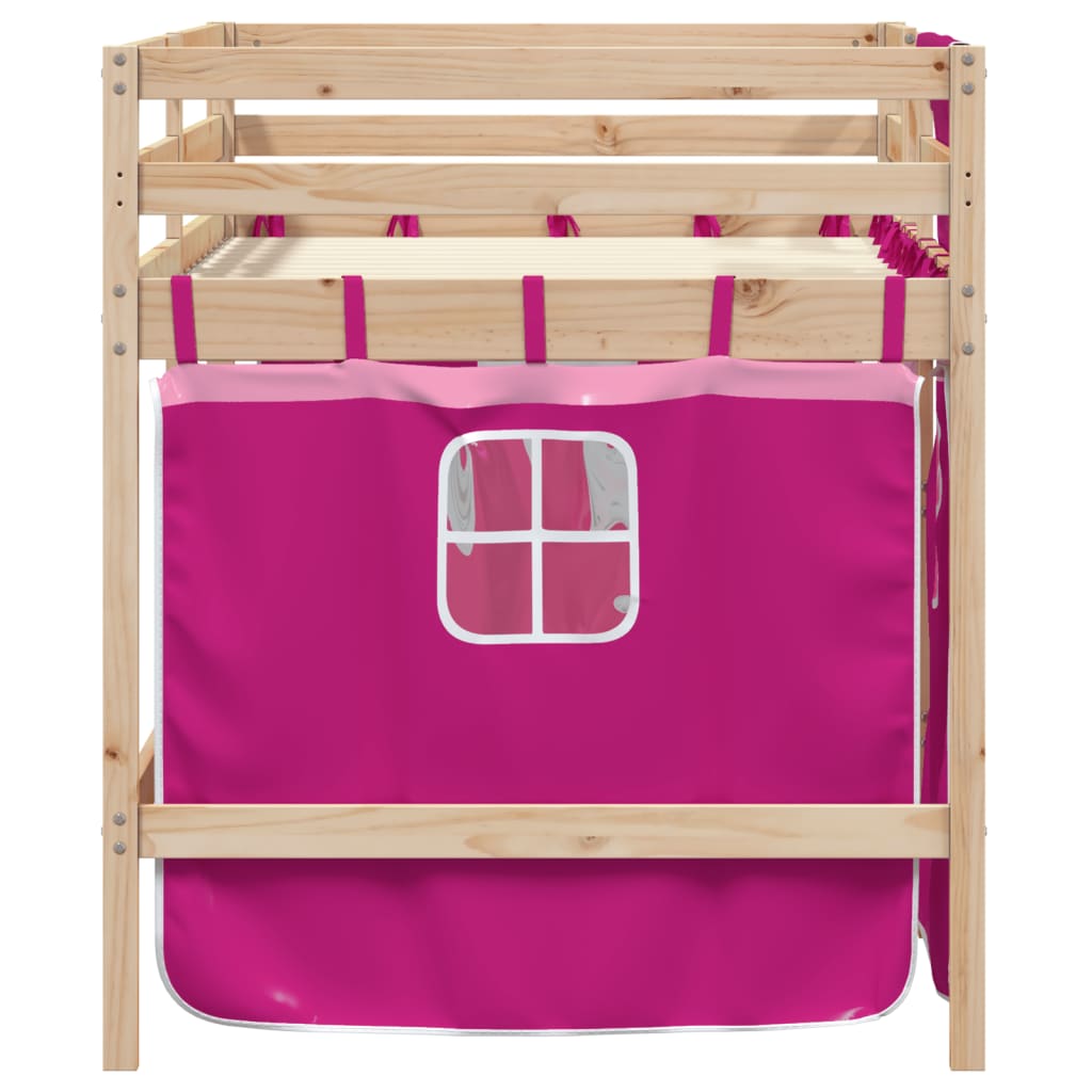 Cama alta p/ criança c/ cortinas 90x190 cm pinho maciço rosa