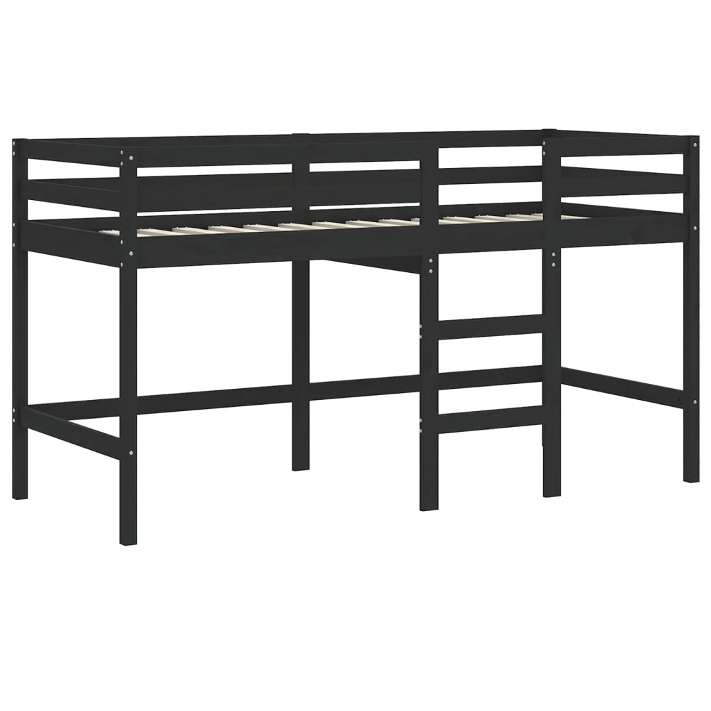 Cama alta criança c/ cortina 90x190cm pinho maciço branco/preto