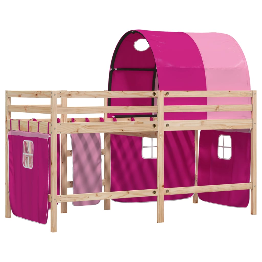 Cama alta para criança com túnel 90x190 cm pinho maciço rosa