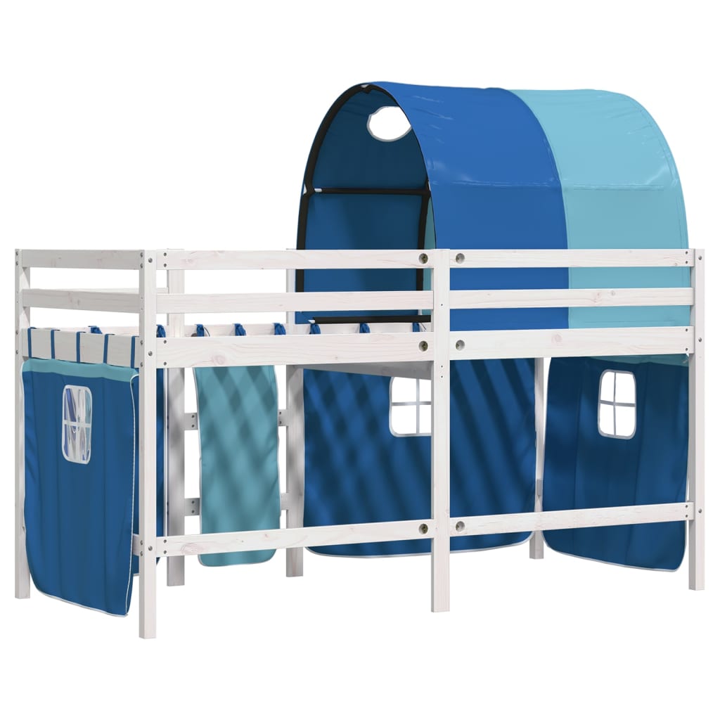 Cama alta para criança com túnel 90x190 cm pinho maciço azul