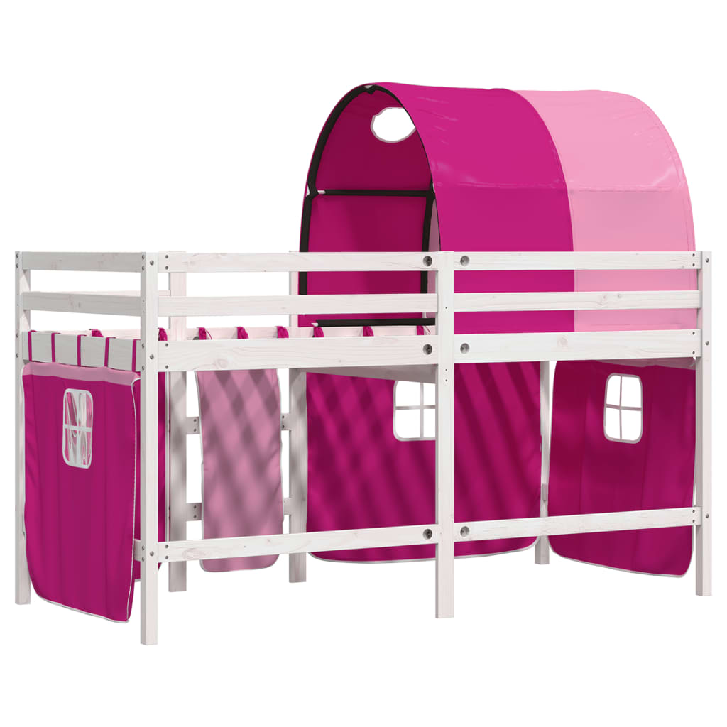 Cama alta para criança com túnel 90x190 cm pinho maciço rosa