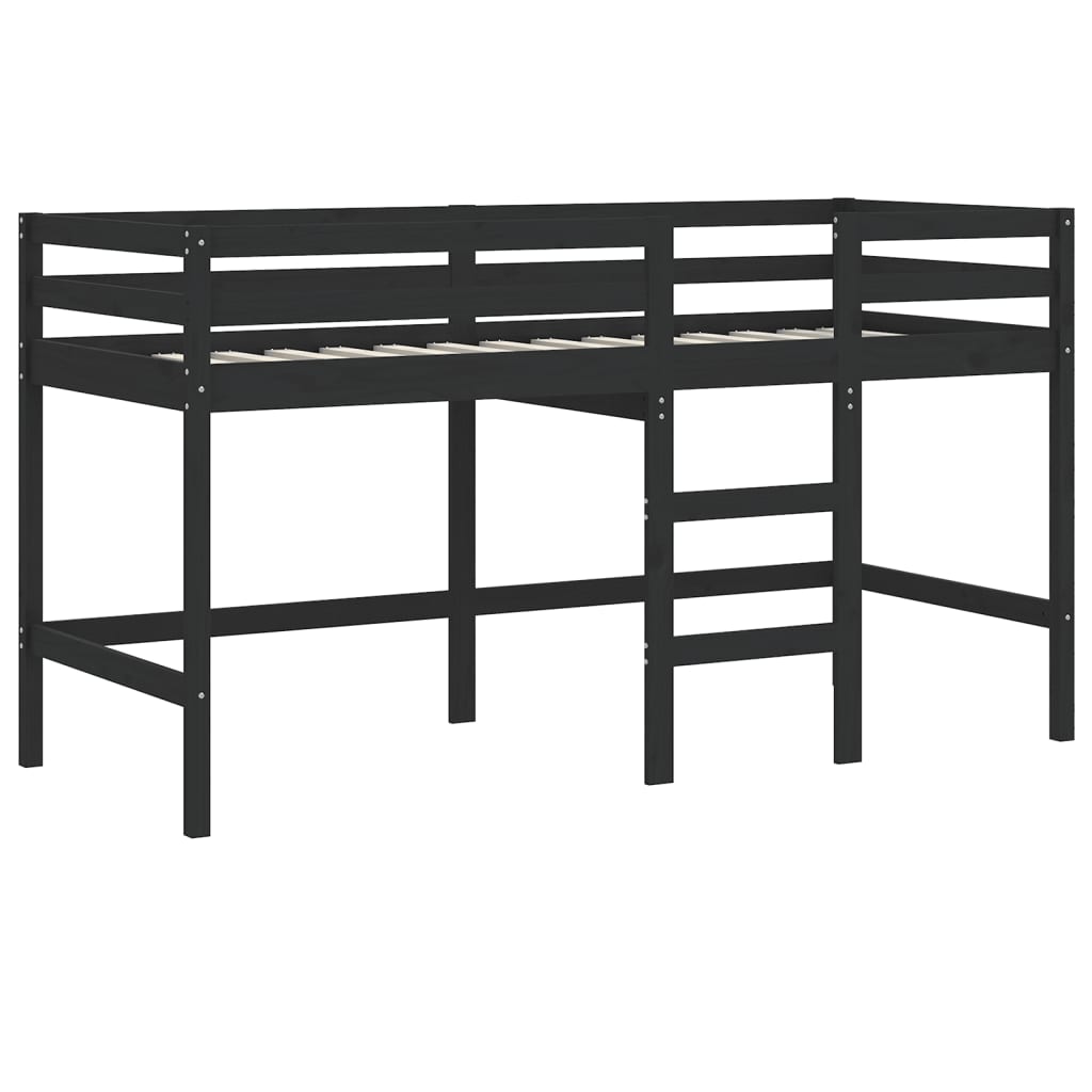 Cama alta criança c/ túnel 90x190 cm pinho maciço branco/preto