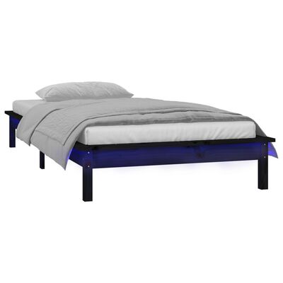 Estrutura cama c/ LED solteiro 75x190 cm madeira maciça preto