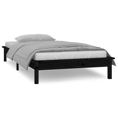 Estrutura cama c/ LED solteiro 75x190 cm madeira maciça preto