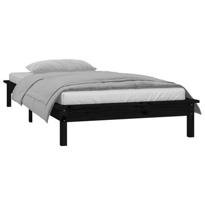 Estrutura cama c/ LED solteiro 75x190 cm madeira maciça preto