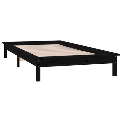 Estrutura cama c/ LED solteiro 75x190 cm madeira maciça preto